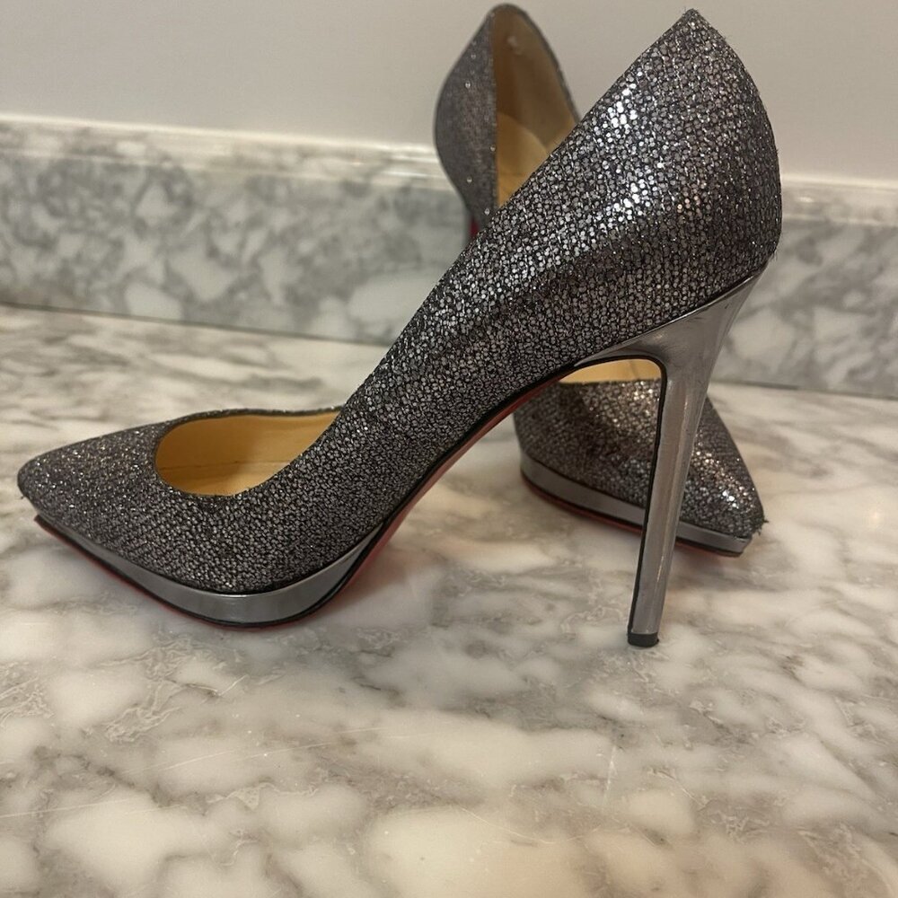 Christian Louboutin FILO 120 Lady Glitter Specchio Heels Silver/Gray Size 39 - Picture 4 of 16